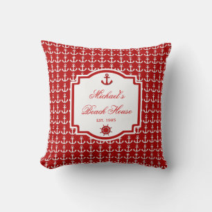 Ship's Anchor Red Nautical Pillow