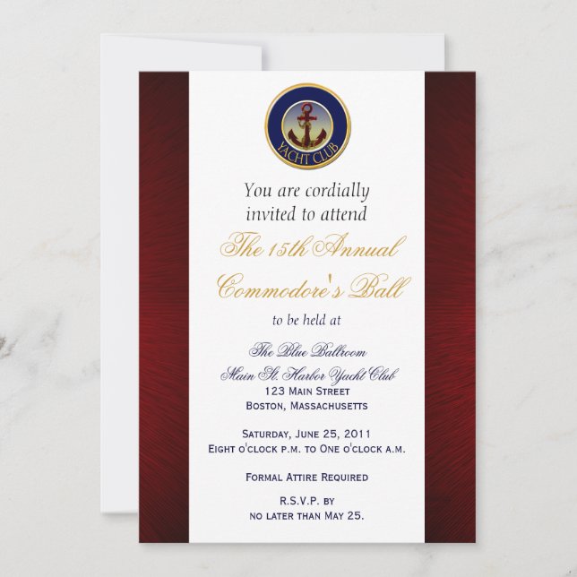 Ship's Anchor Yacht Club Emblem Ball Invitation (Front)