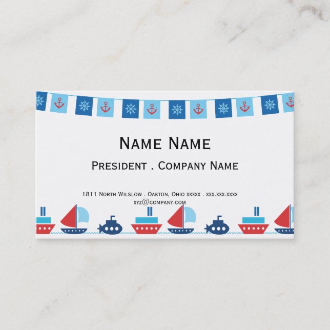 Ships and Pennants in Red and Blue Business Card (Front)