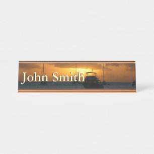 Ships and Sunset Tropical Seascape Desk Name Plate