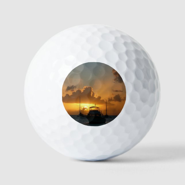 Ships and Sunset Tropical Seascape Golf Balls (Front)
