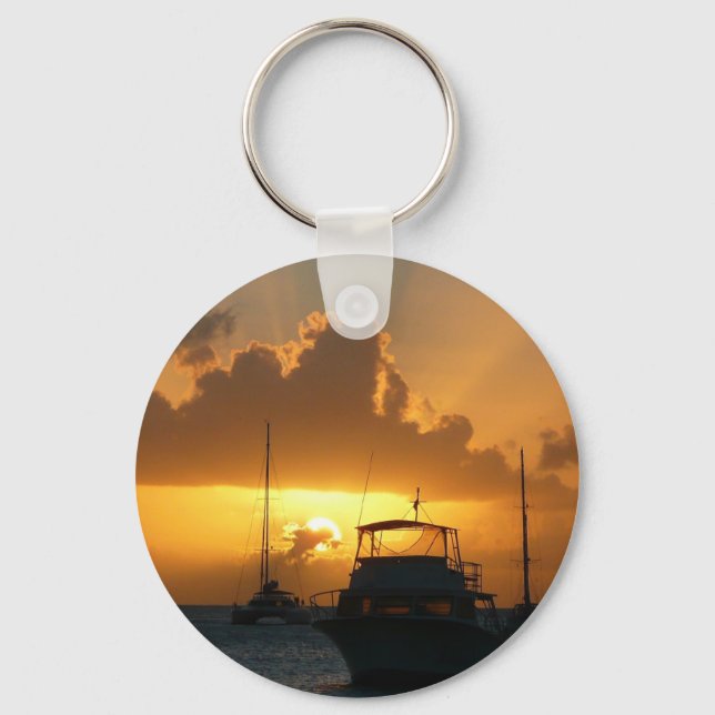 Ships and Sunset Tropical Seascape Key Ring (Front)