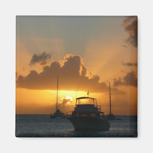 Ships and Sunset Tropical Seascape Magnet (Front)