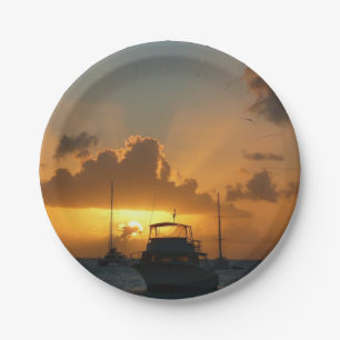 Ships and Sunset Tropical Seascape Paper Plate