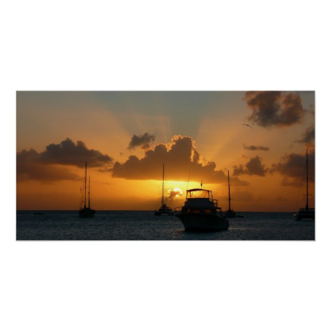 Ships and Sunset Tropical Seascape Poster (Front)