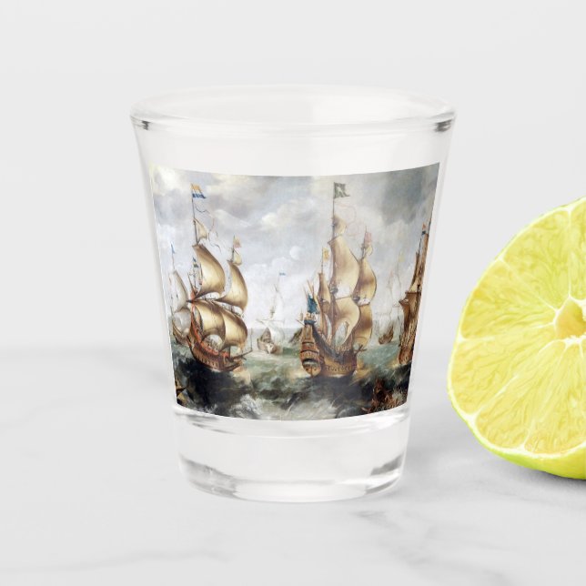Ships at sea 1632 shot glass (Front)