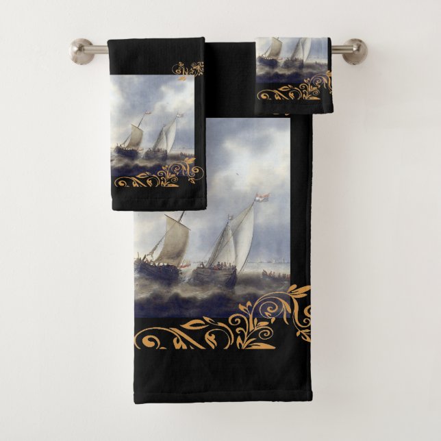 Ships at Sea 1660s Bath Towel Set (Insitu)