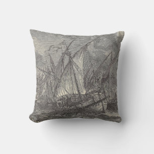 Ships At Sea   Ocean Battle   Antique Print Cushion