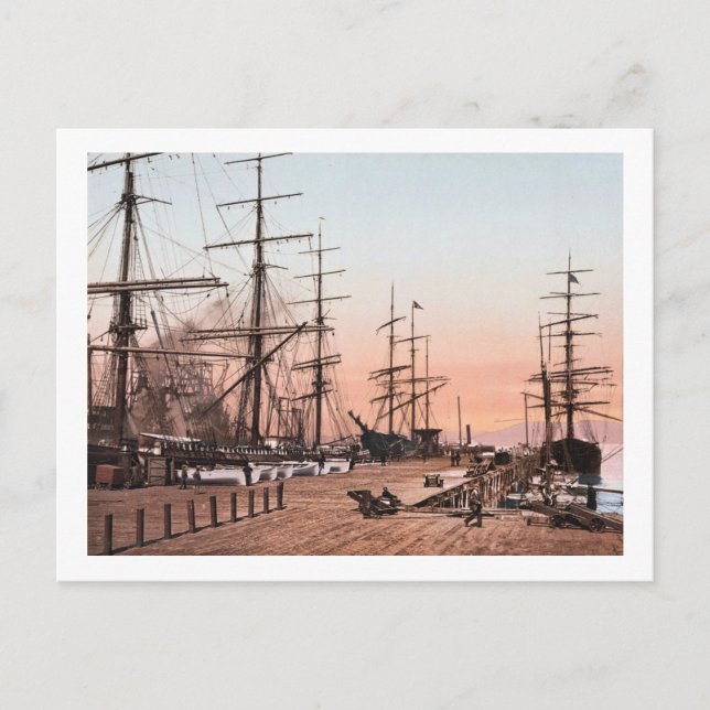 Ships at the Wharves at San Francisco circa 1900 Postcard (Front)