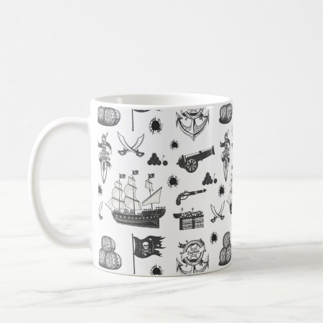 Ships, Cannons, Swords, & Wine Pirate Theme Coffee Mug (Left)