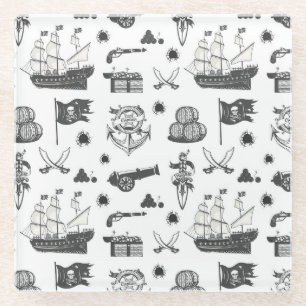 Ships, Cannons, Swords, & Wine Pirate Theme Glass Coaster