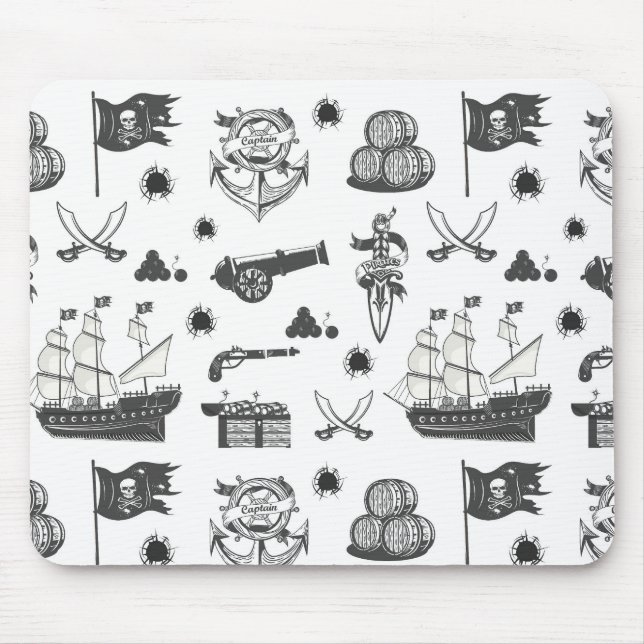 Ships, Cannons, Swords, & Wine Pirate Theme Mouse Mat (Front)