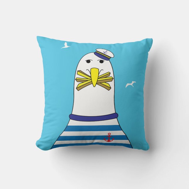 Ships Captain Sailor Seagull Cartoon Character Cushion (Front)