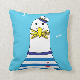 Ships Captain Sailor Seagull Cartoon Character Cushion
