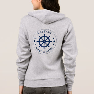 Ships Helm Wheel Stars Captain or Boat Name Gray Hoodie