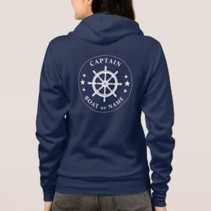 Ships Helm Wheel Stars Captain or Boat Name Navy Hoodie