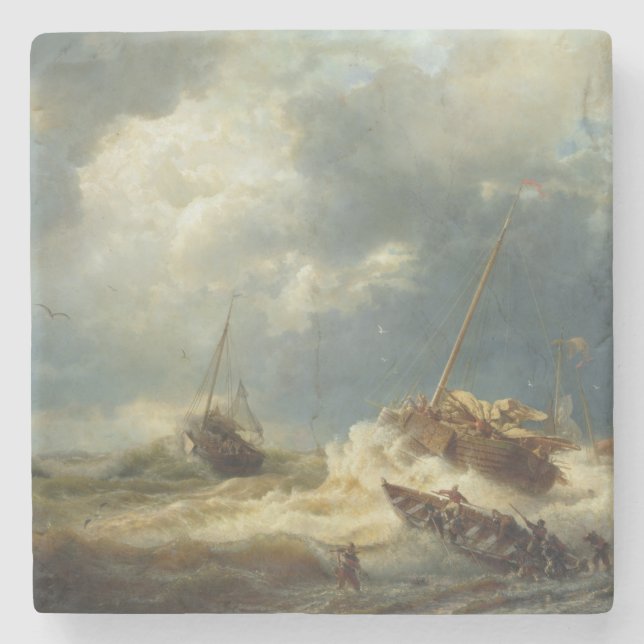 Ships in a Storm on the Dutch Coast Stone Coaster (Front)