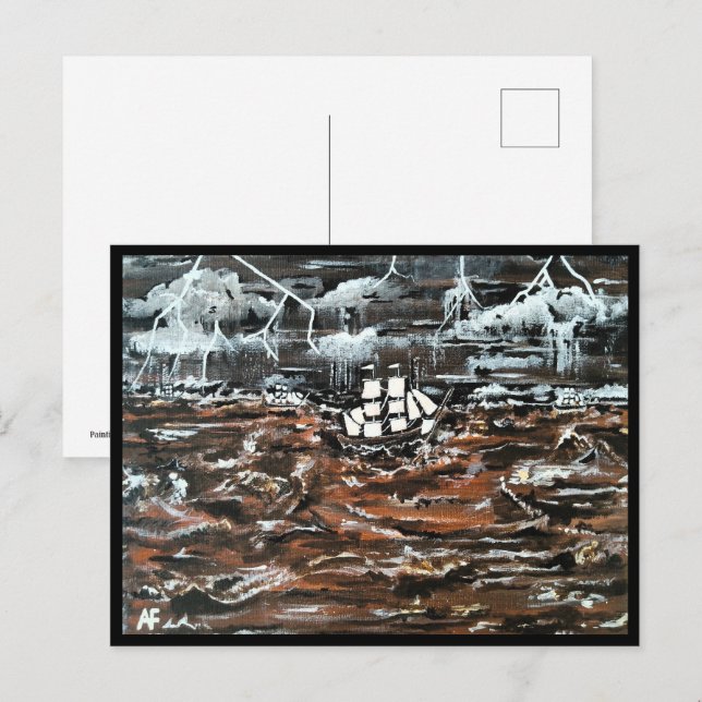Ships in a Storm Painting by Alfred Fox Postcard (Front/Back)