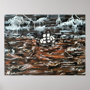 Ships in a Storm Painting by Alfred Fox Poster