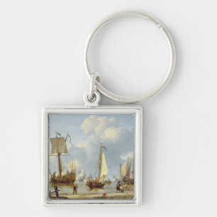 Ships in Calm Water with Figures by the Shore Key Ring