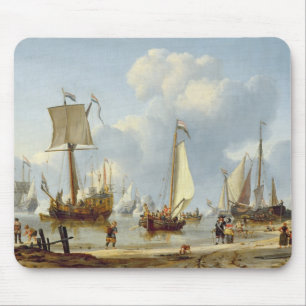 Ships in Calm Water with Figures by the Shore Mouse Mat