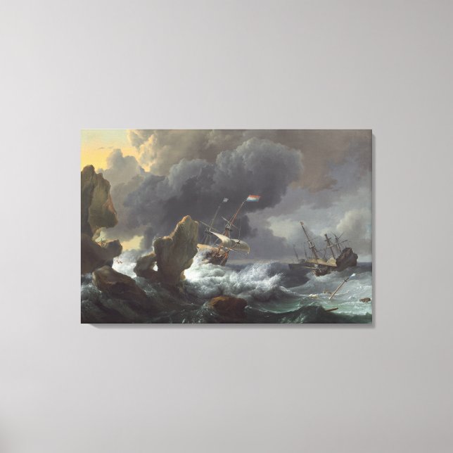 Ships in Distress off a Rocky Coast Canvas Print (Front)