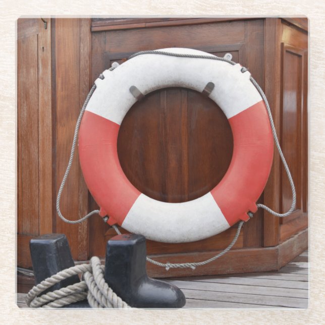 Ships Lifebelt Glass Coaster (Front)