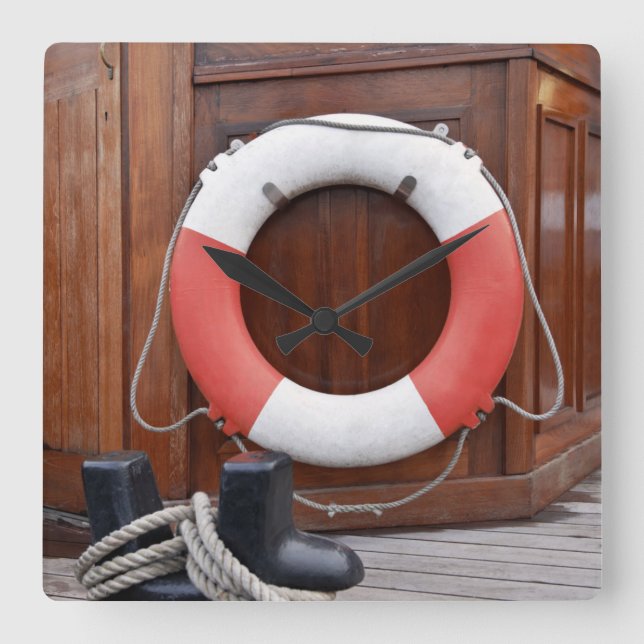 Ships Lifebelt Square Wall Clock (Front)