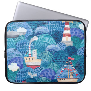 Ships & Lighthouse: Childish Watercolor Laptop Sleeve