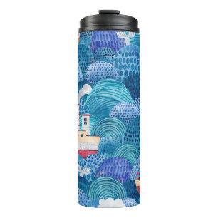 Ships & Lighthouse: Childish Watercolor Thermal Tumbler