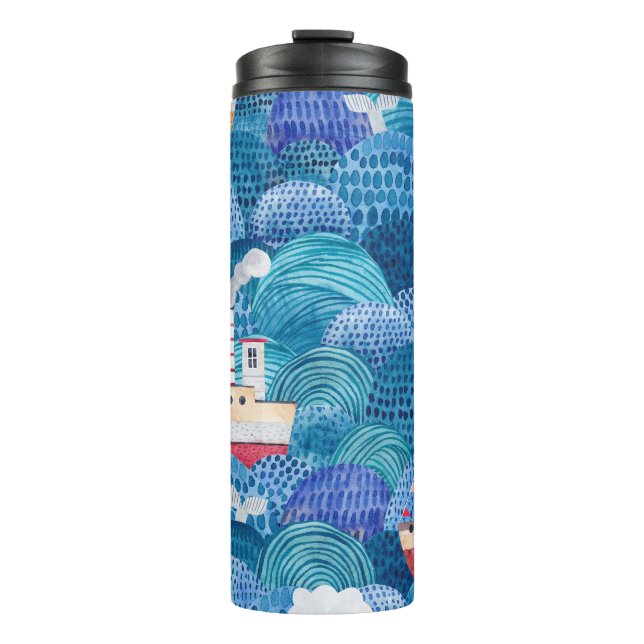 Ships & Lighthouse: Childish Watercolor Thermal Tumbler (Front)