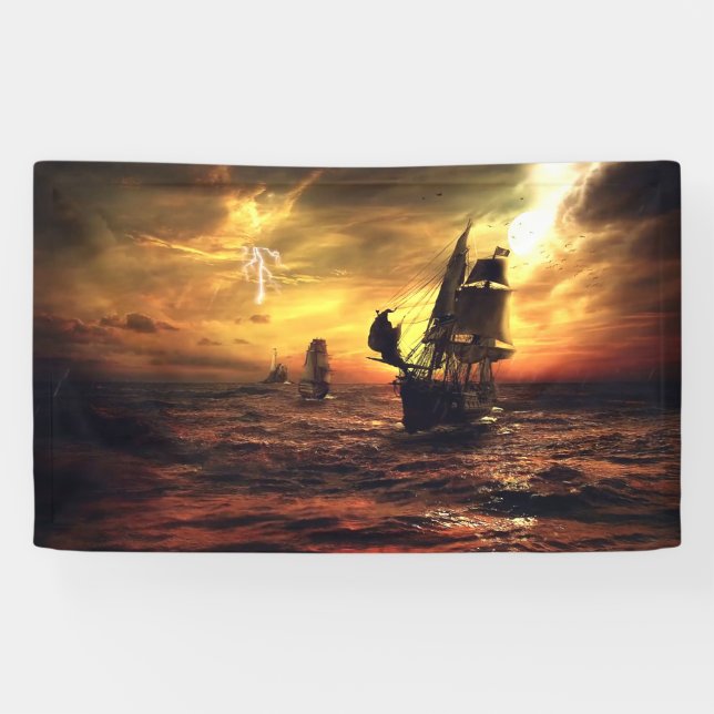 Ships on Stormy Sea Banner (Horizontal)