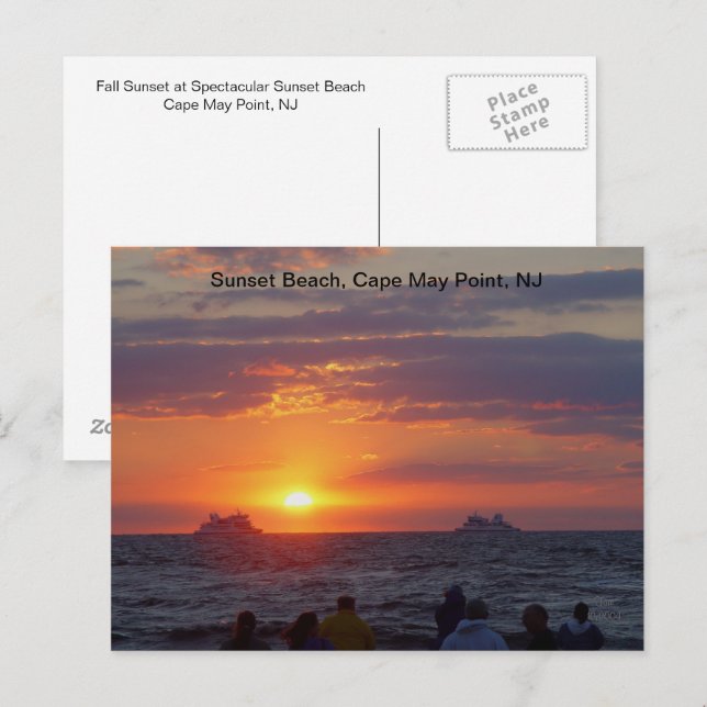 Ships Passing Fall Sunset at Cape May, NJ Postcard (Front/Back)