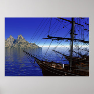 Ships resting on dock poster