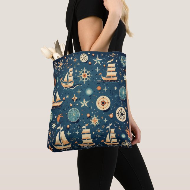 Ships Sea Pattern Tote Bag (Close Up)