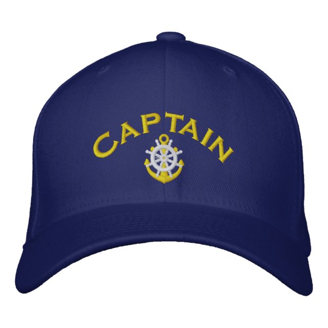 Ships wheel and anchor Captains Embroidered Hat (Front)