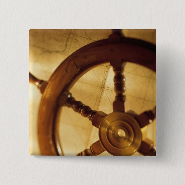 Ship'S Wheel And Map 15 Cm Square Badge (Front)