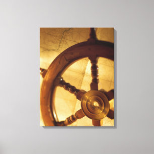 Ship'S Wheel And Map Canvas Print