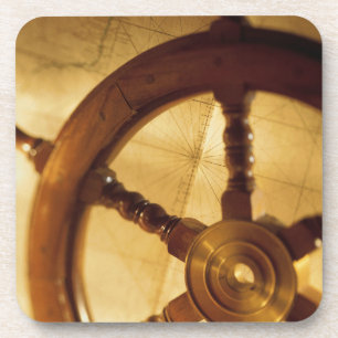 Ship'S Wheel And Map Coaster