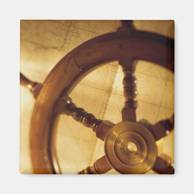 Ship'S Wheel And Map Magnet (Front)