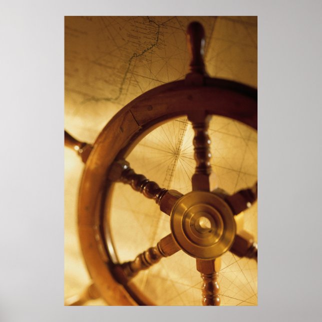 Ship'S Wheel And Map Poster (Front)