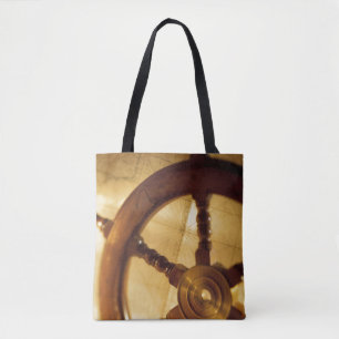 Ship'S Wheel And Map Tote Bag