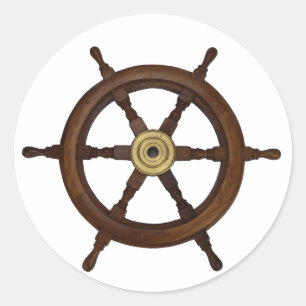 Ships wheel, boat wheel, old oak steering wheel classic round sticker