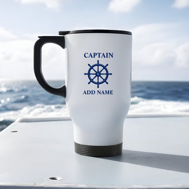 Ships Wheel Helm, With Captain or Boat Name Travel Mug (Creator Uploaded)