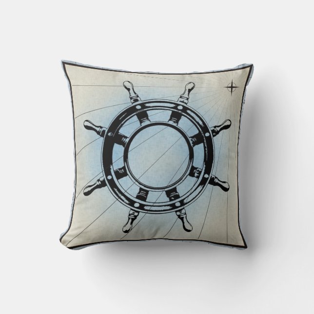 Ships Wheel Nautical Throw Pillow (Front)