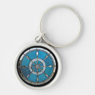 Ship's Wheel or Helm Stained Glass Keychain
