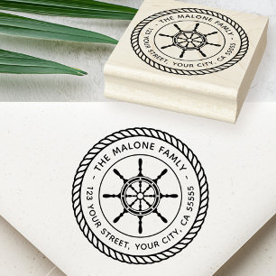 Ship's wheel rope border nautical return address rubber stamp