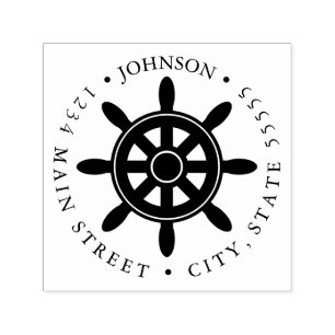 Ship's Wheel Silhouette Return Label Self-inking Stamp