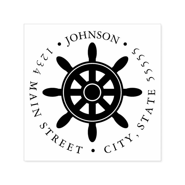 Ship's Wheel Silhouette Return Label Self-inking Stamp (Design)