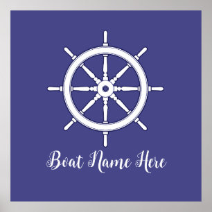 Ships Wheel White and Blue (Personalized) Poster